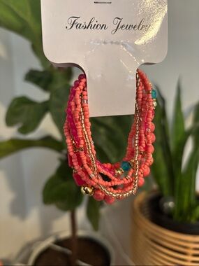 Fashion Jewelry Coral and Turquoise Multi-Strand Beaded Bracelet